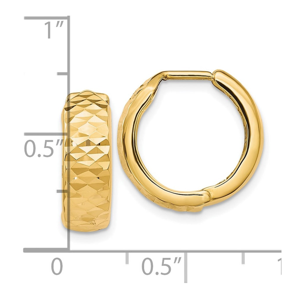 14k Yellow Gold Polished and D/C Hinged Hoop Earrings
