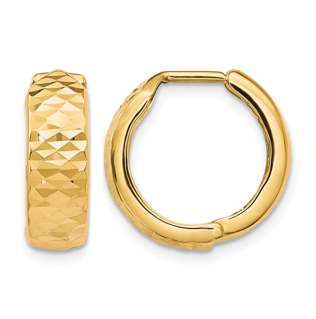 14k Yellow Gold Polished and D/C Hinged Hoop Earrings