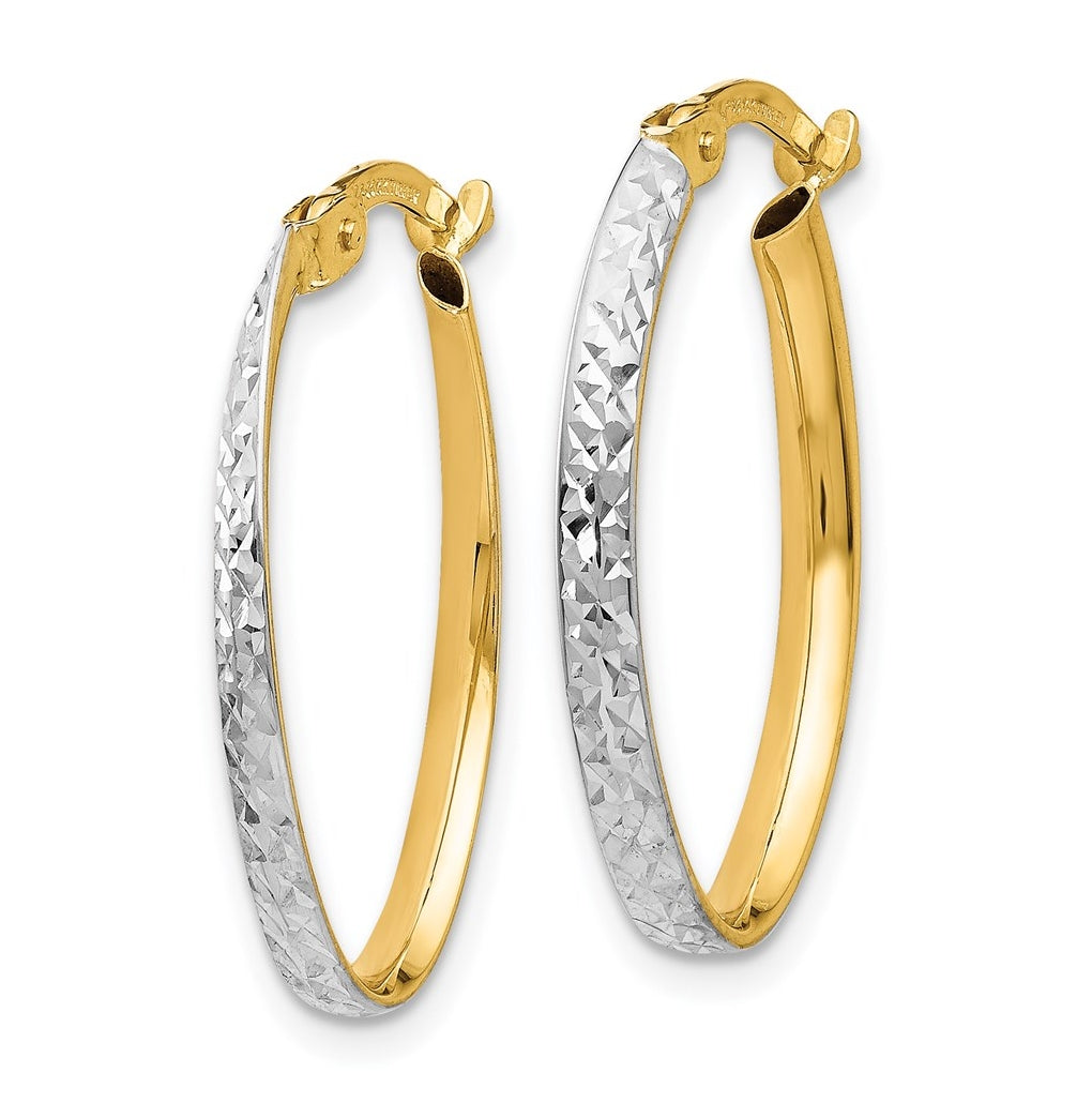 Leslie's 14K Yellow Gold w/White Rhodium Diamond Cut Oval Hoop Earrings – Elegant Jewelry Gift for Birthday, Anniversary, Engagement, Wedding