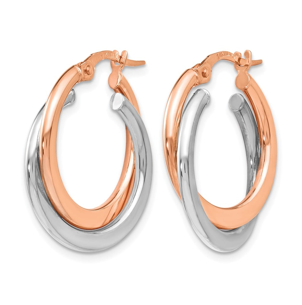 Leslie's 14K with Rhodium Polished Hinged Double Hoop Earrings – Elegant Jewelry Gift for Birthday, Anniversary, Engagement, Wedding