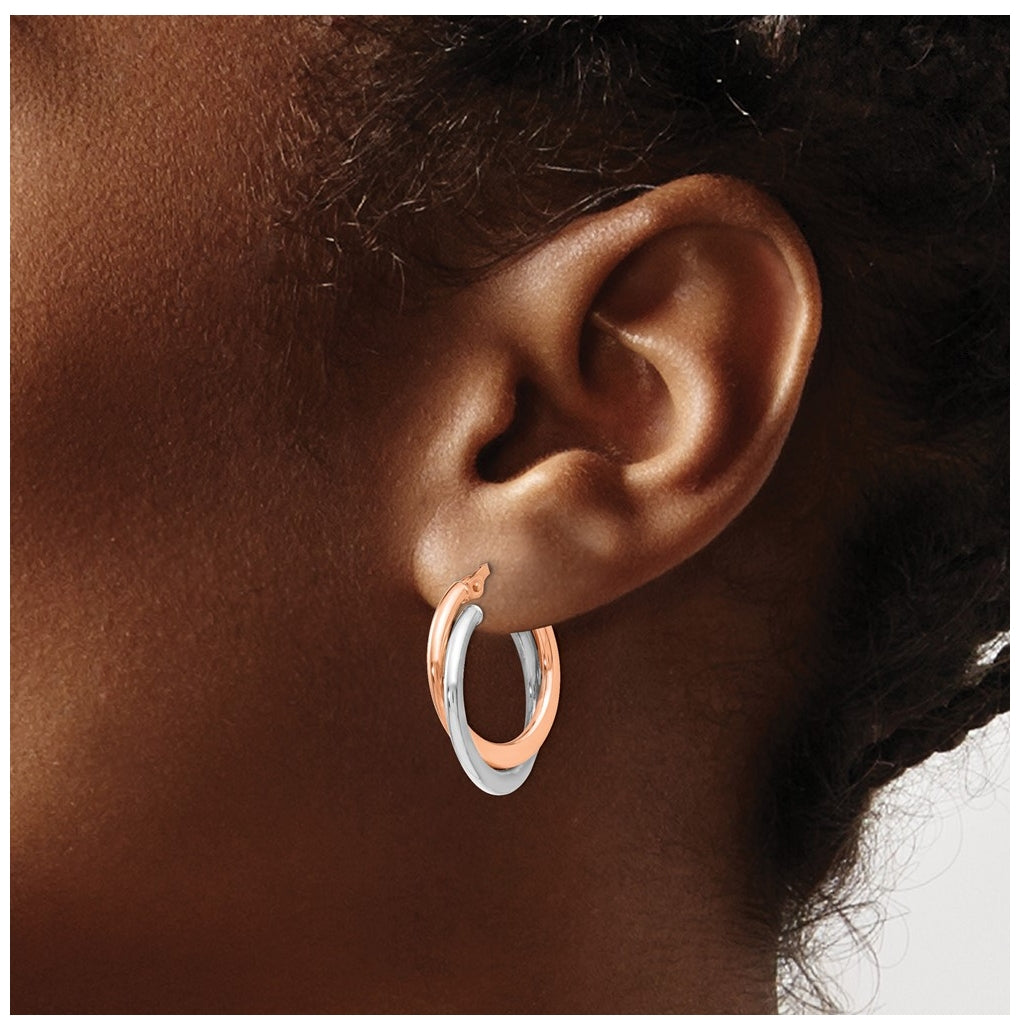 Leslie's 14K with Rhodium Polished Hinged Double Hoop Earrings – Elegant Jewelry Gift for Birthday, Anniversary, Engagement, Wedding