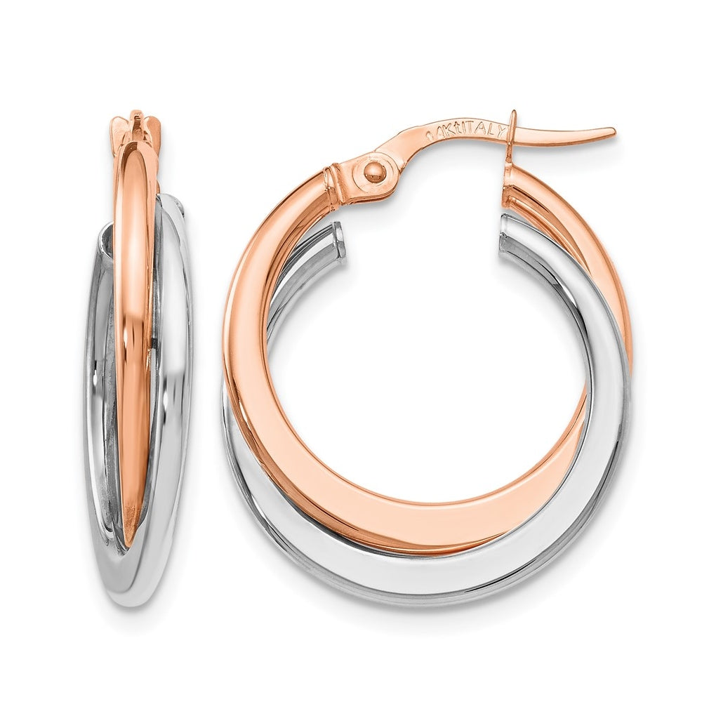 Leslie's 14K with Rhodium Polished Hinged Double Hoop Earrings – Elegant Jewelry Gift for Birthday, Anniversary, Engagement, Wedding