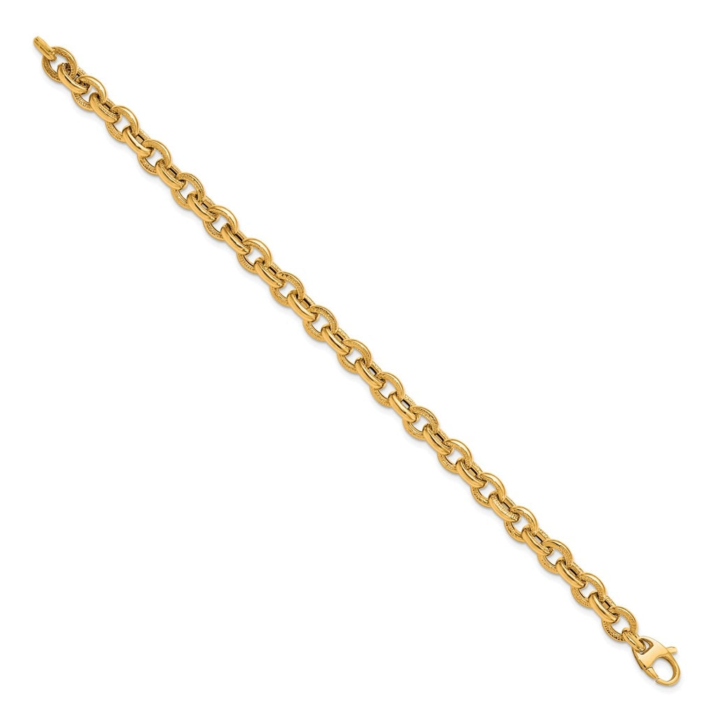 14k Yellow Gold Polished and Textured Link Bracelet