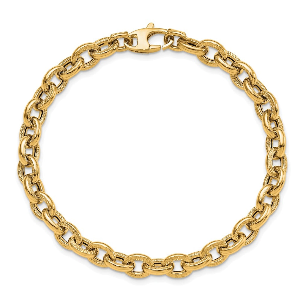 14k Yellow Gold Polished and Textured Link Bracelet