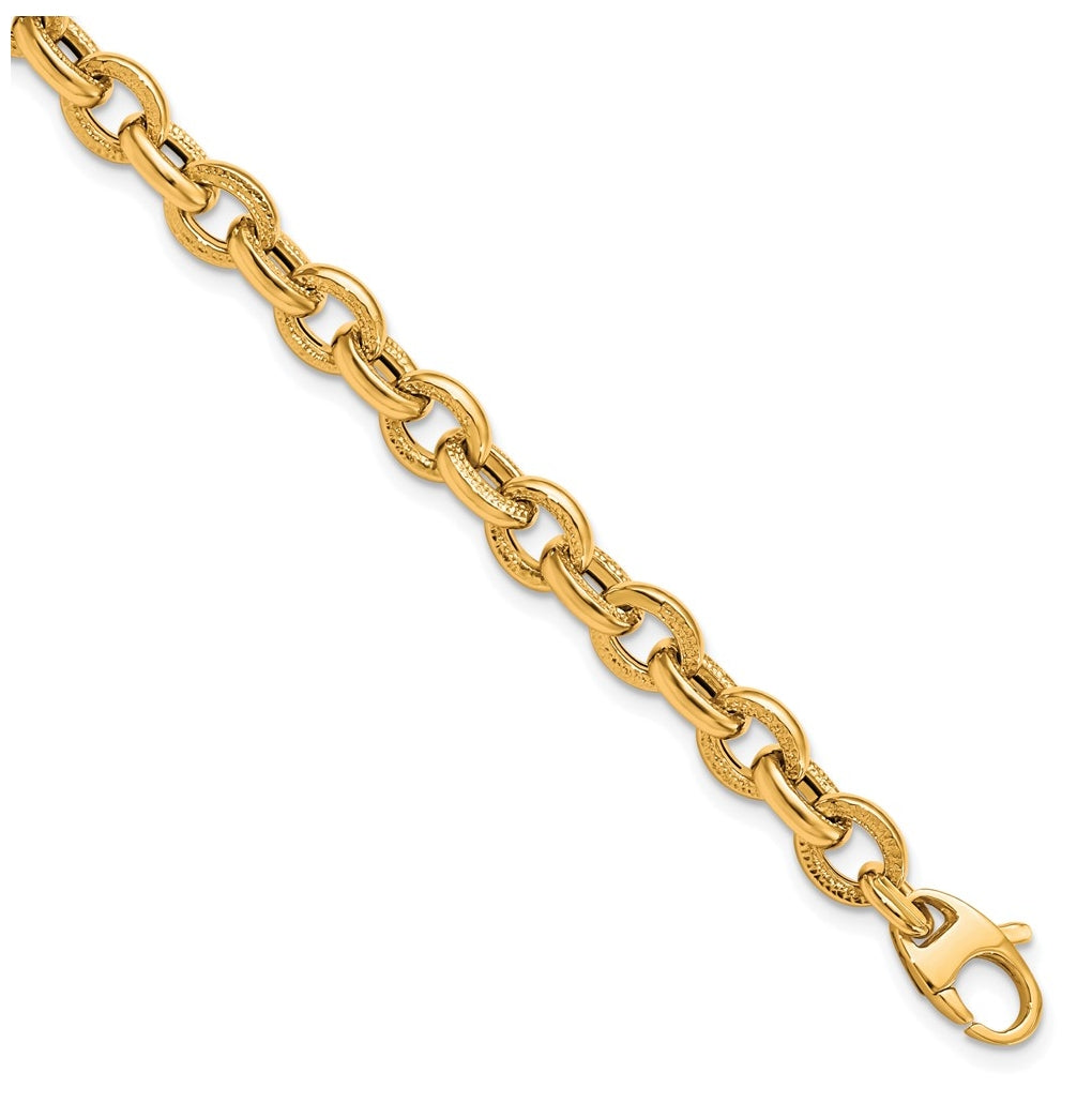 14k Yellow Gold Polished and Textured Link Bracelet