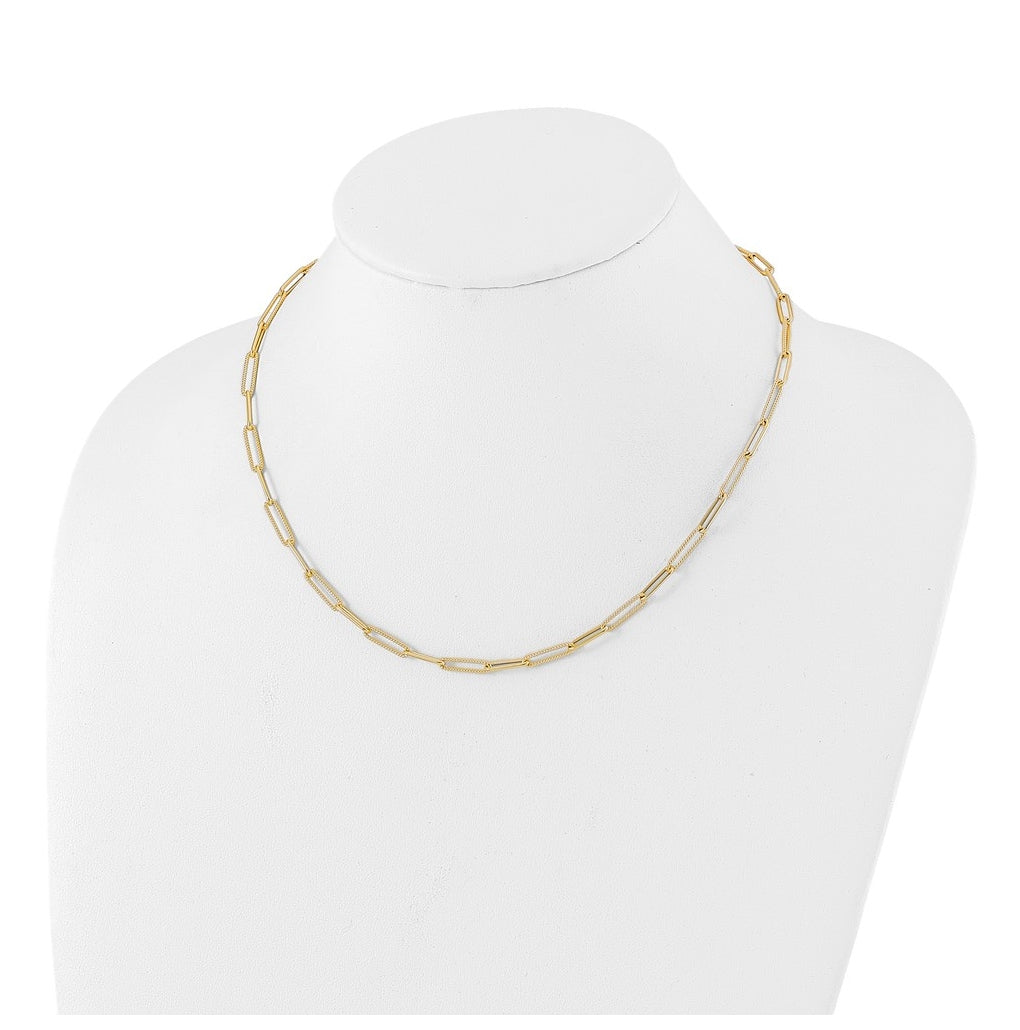 14k Yellow Gold Polished and Textured Paperclip Link Necklace