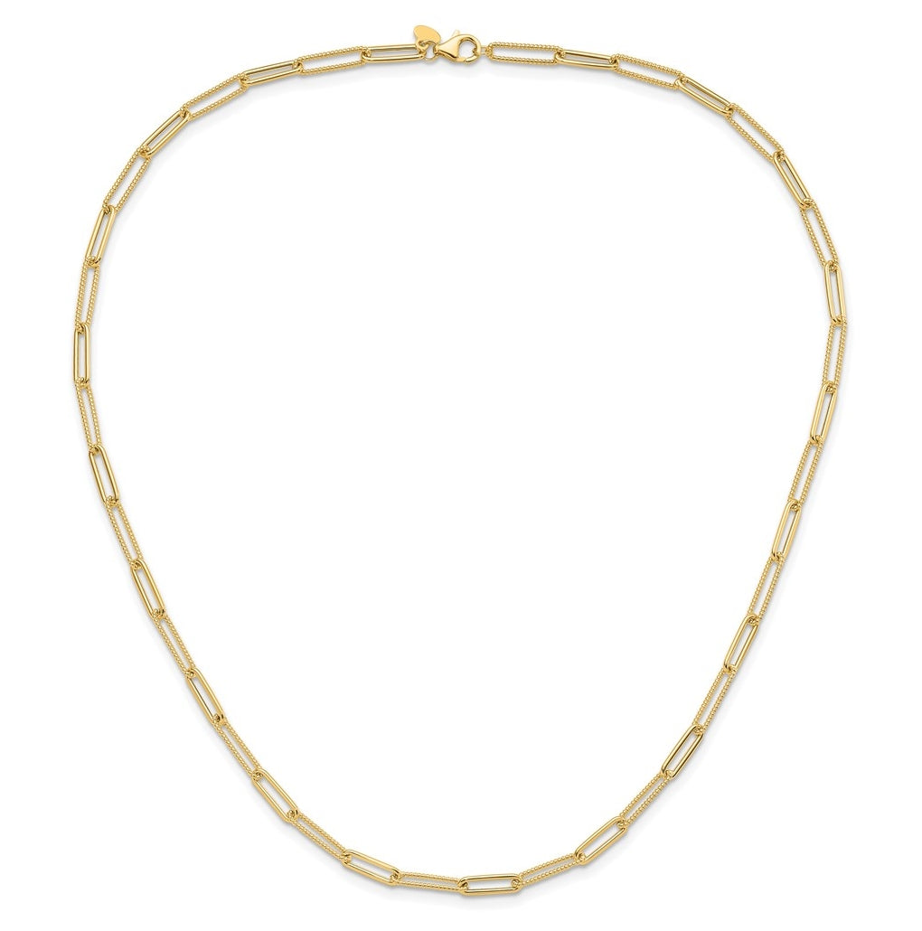 14k Yellow Gold Polished and Textured Paperclip Link Necklace