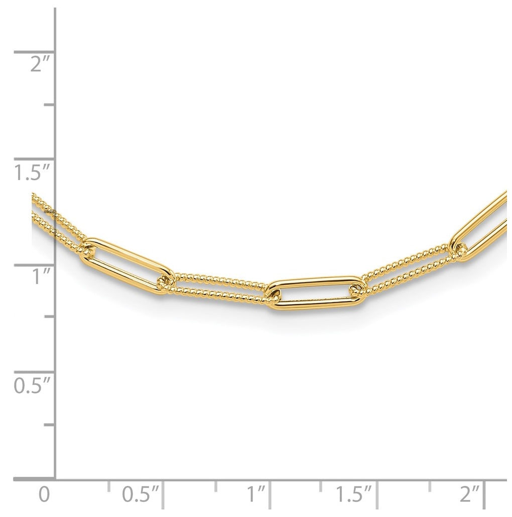 14k Yellow Gold Polished and Textured Paperclip Link Necklace