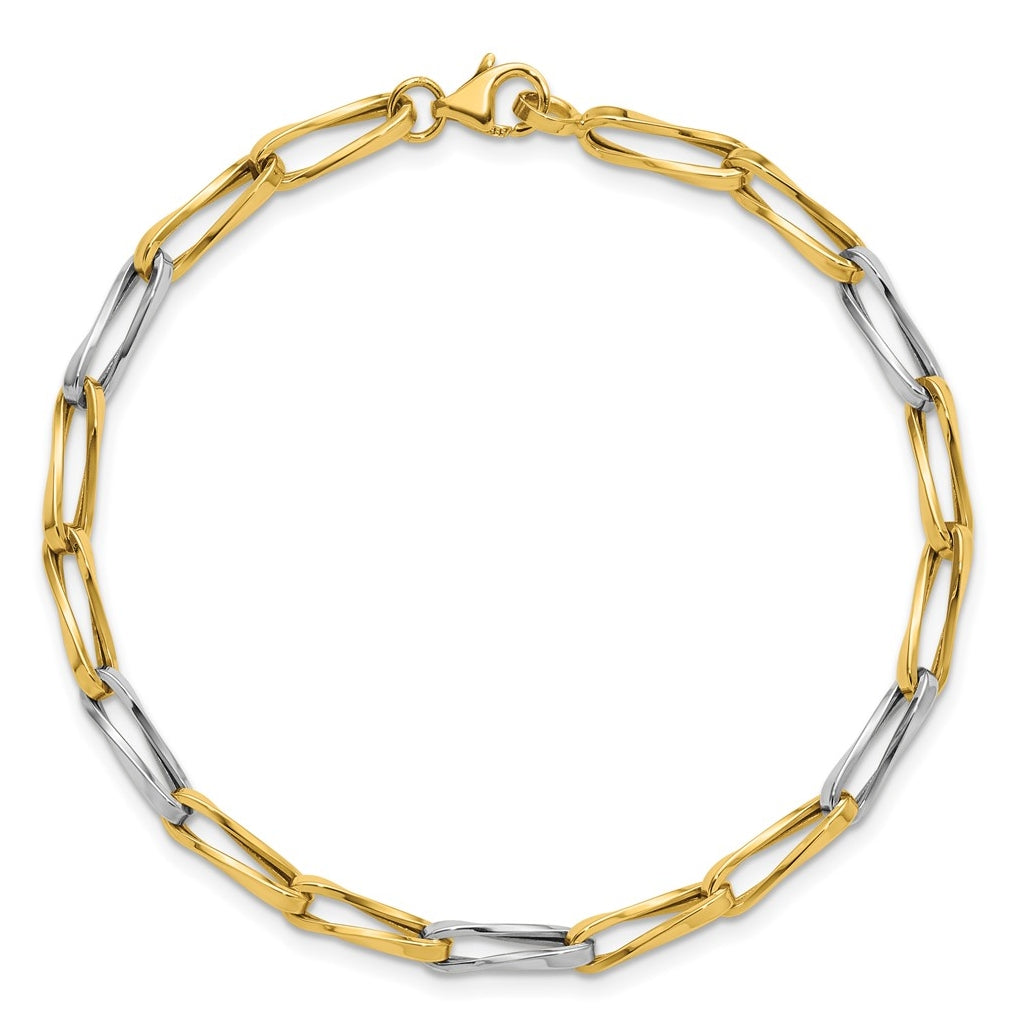 14K w/White Rhodium Polished Fancy Twisted Link Bracelet