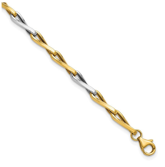 14K w/White Rhodium Polished Fancy Twisted Link Bracelet