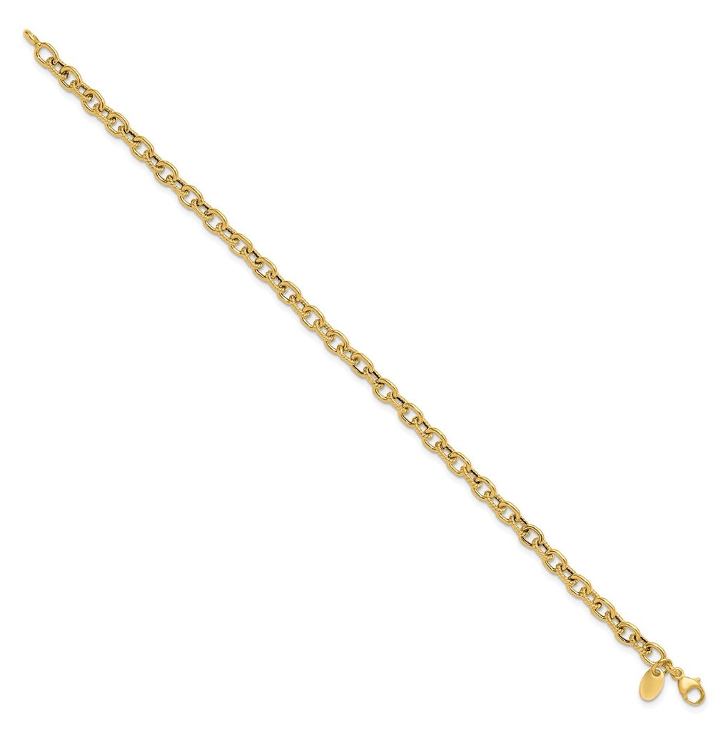 14k Yellow Gold Polished and Textured Link Bracelet
