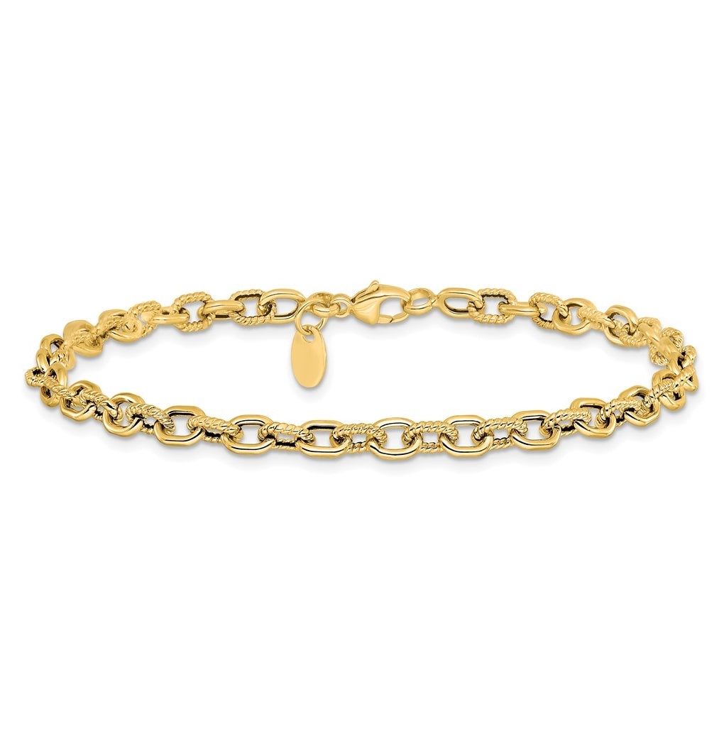 14k Yellow Gold Polished and Textured Link Bracelet