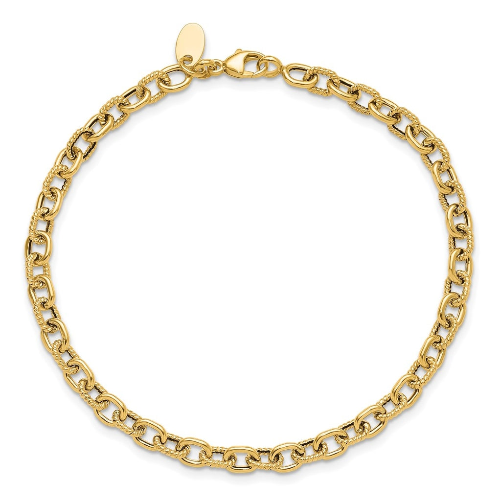 14k Yellow Gold Polished and Textured Link Bracelet
