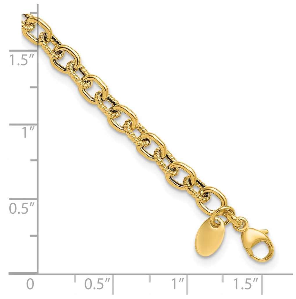 14k Yellow Gold Polished and Textured Link Bracelet