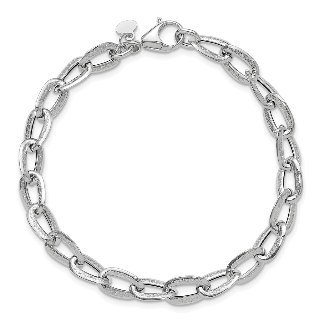 14K White Gold Polished and Satin Fancy Link Bracelet