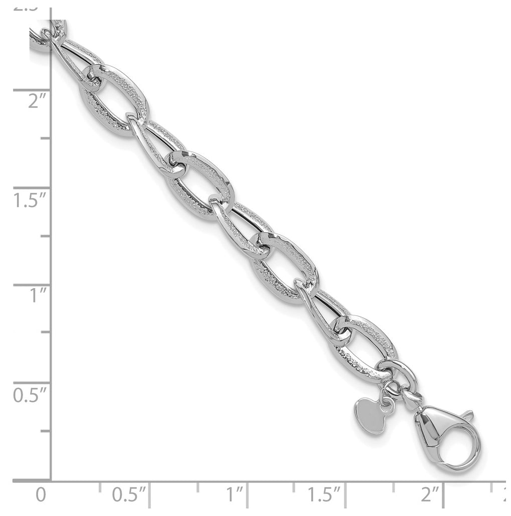 14K White Gold Polished and Satin Fancy Link Bracelet