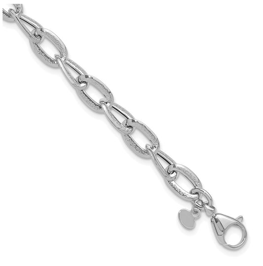 14K White Gold Polished and Satin Fancy Link Bracelet