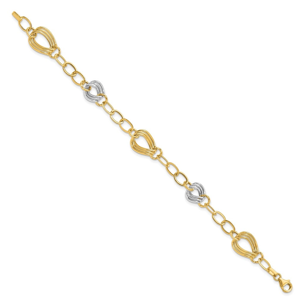 Leslie's 14K Two-Tone Gold Polished Fancy Link Bracelet – Elegant Jewelry Gift for Birthday, Anniversary, Engagement, Wedding