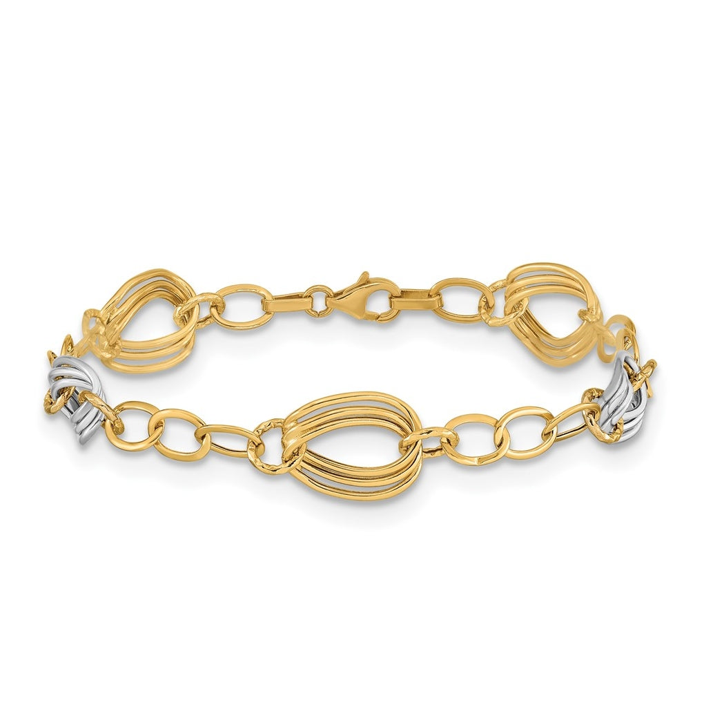Leslie's 14K Two-Tone Gold Polished Fancy Link Bracelet – Elegant Jewelry Gift for Birthday, Anniversary, Engagement, Wedding