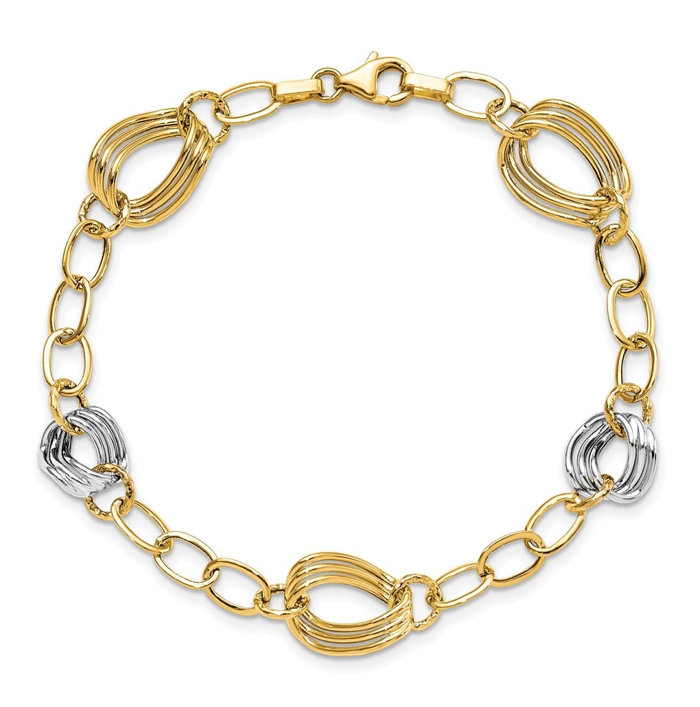 Leslie's 14K Two-Tone Gold Polished Fancy Link Bracelet – Elegant Jewelry Gift for Birthday, Anniversary, Engagement, Wedding