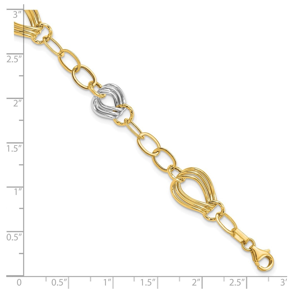 Leslie's 14K Two-Tone Gold Polished Fancy Link Bracelet – Elegant Jewelry Gift for Birthday, Anniversary, Engagement, Wedding