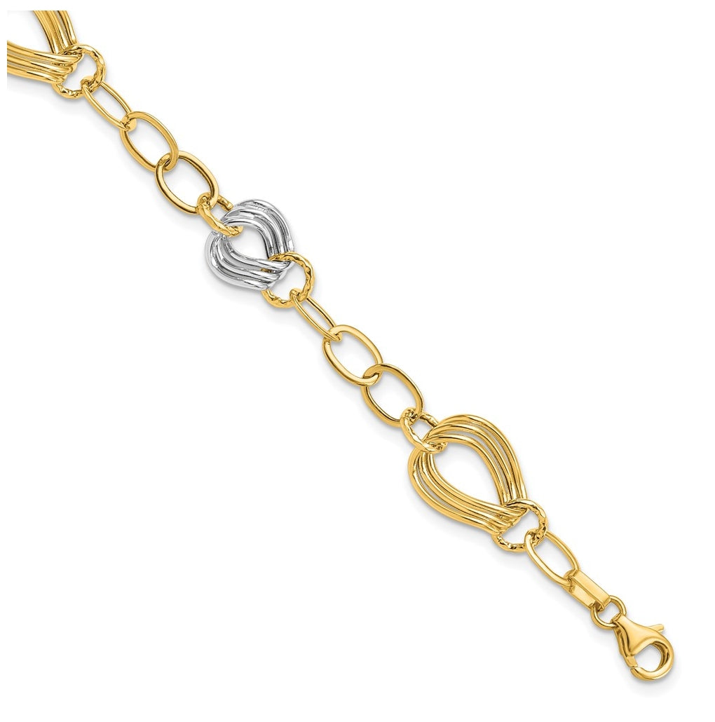 Leslie's 14K Two-Tone Gold Polished Fancy Link Bracelet – Elegant Jewelry Gift for Birthday, Anniversary, Engagement, Wedding