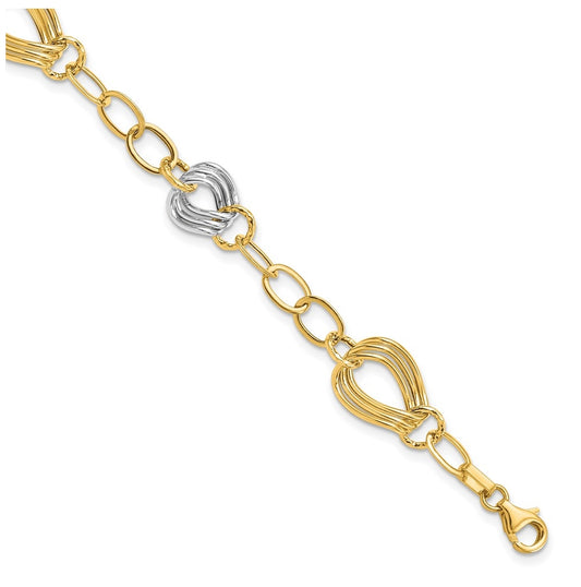 Leslie's 14K Two-Tone Gold Polished Fancy Link Bracelet – Elegant Jewelry Gift for Birthday, Anniversary, Engagement, Wedding