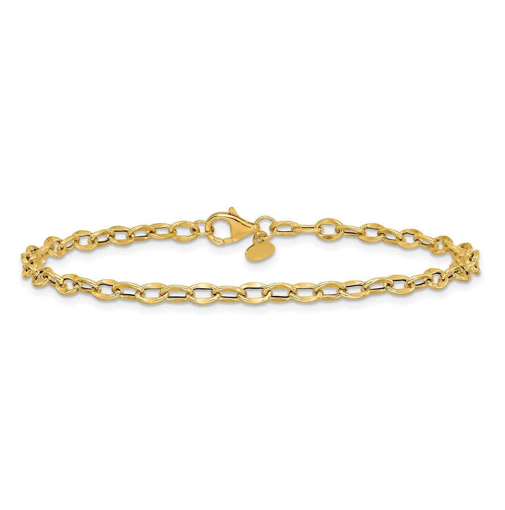 14k Yellow Gold Polished Fancy Flat Cable Link Bracelet