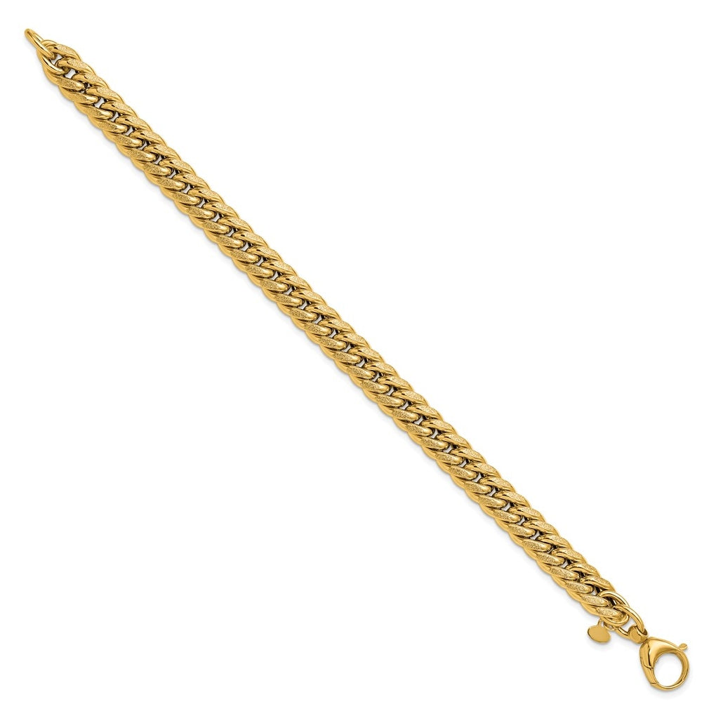 14k Yellow Gold Polished and Textured Fancy Curb Bracelet