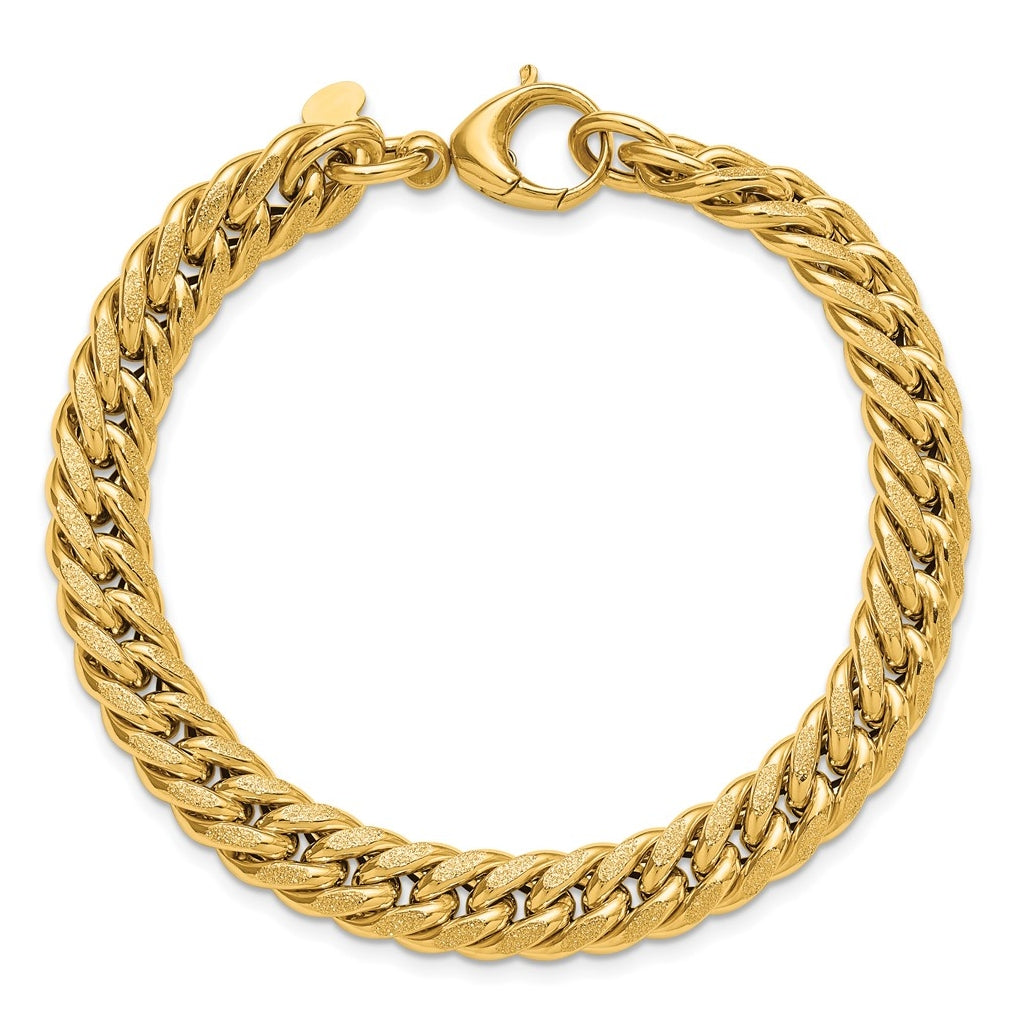 14k Yellow Gold Polished and Textured Fancy Curb Bracelet