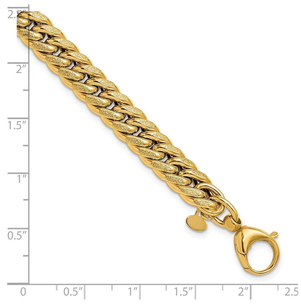 14k Yellow Gold Polished and Textured Fancy Curb Bracelet