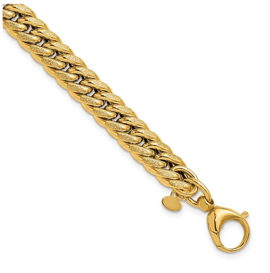 14k Yellow Gold Polished and Textured Fancy Curb Bracelet