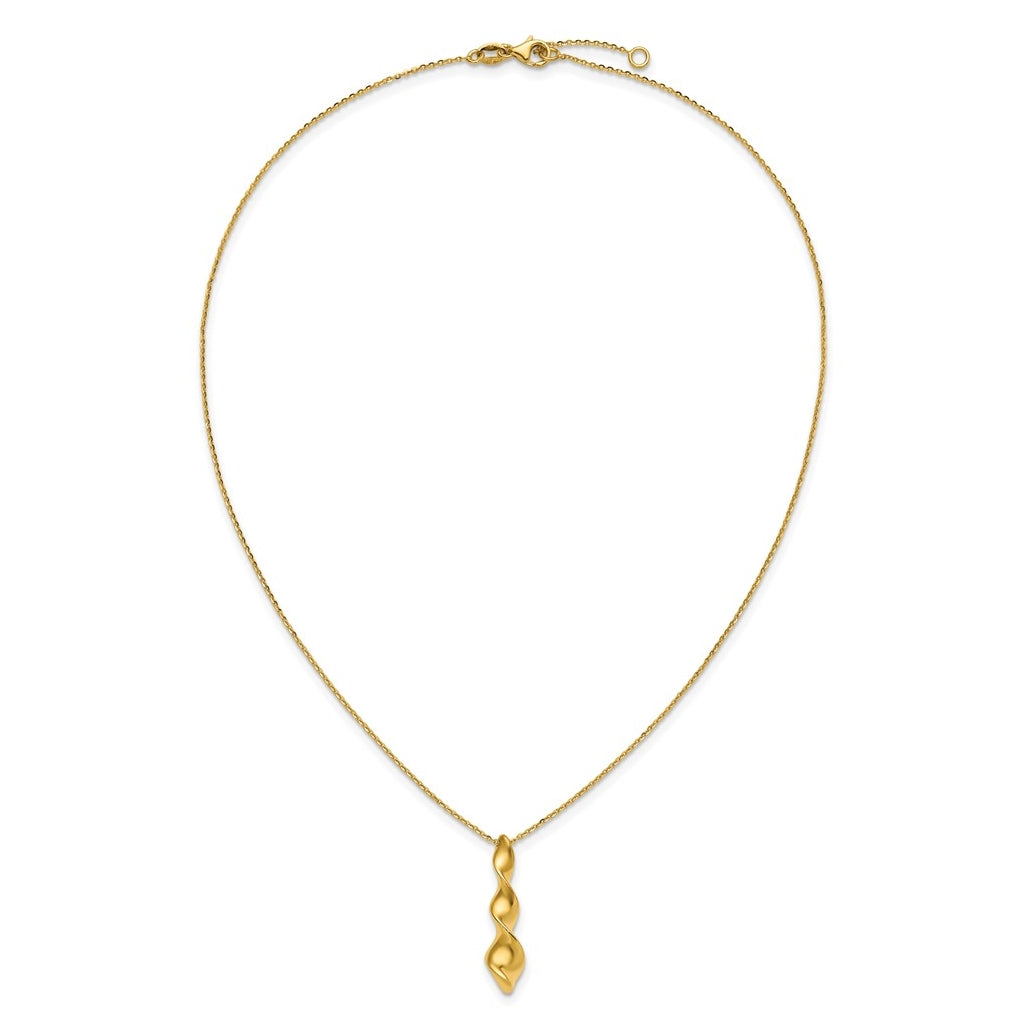 14k Yellow Gold Polished Wavy Pendant on Dia-cut Chain w/1in ext. Necklace