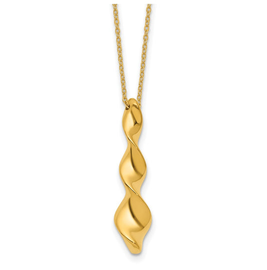 14k Yellow Gold Polished Wavy Pendant on Dia-cut Chain w/1in ext. Necklace