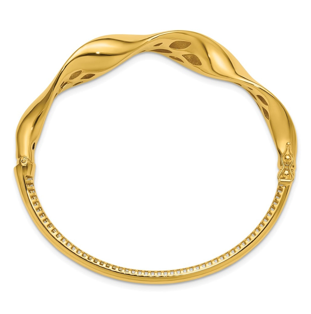 14k Yellow Gold Polished Wavy Hinged Bangle