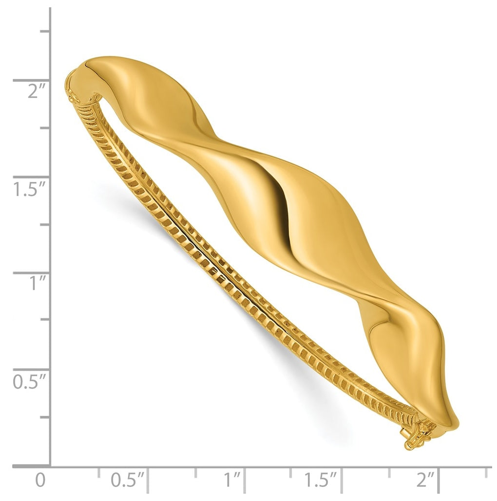 14k Yellow Gold Polished Wavy Hinged Bangle