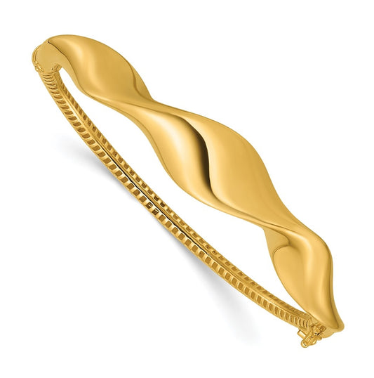 14k Yellow Gold Polished Wavy Hinged Bangle