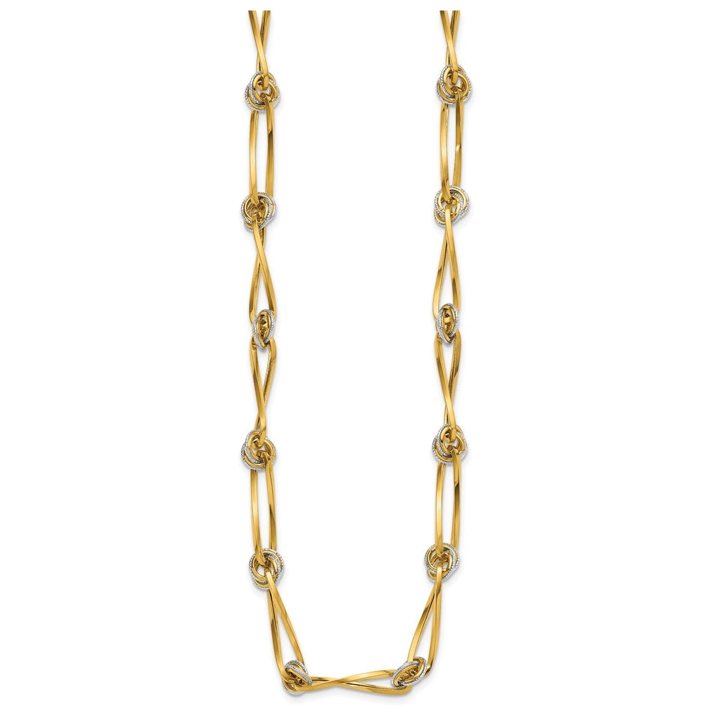 14K Two-tone Polished and Diamond-cut Fancy Link Necklace