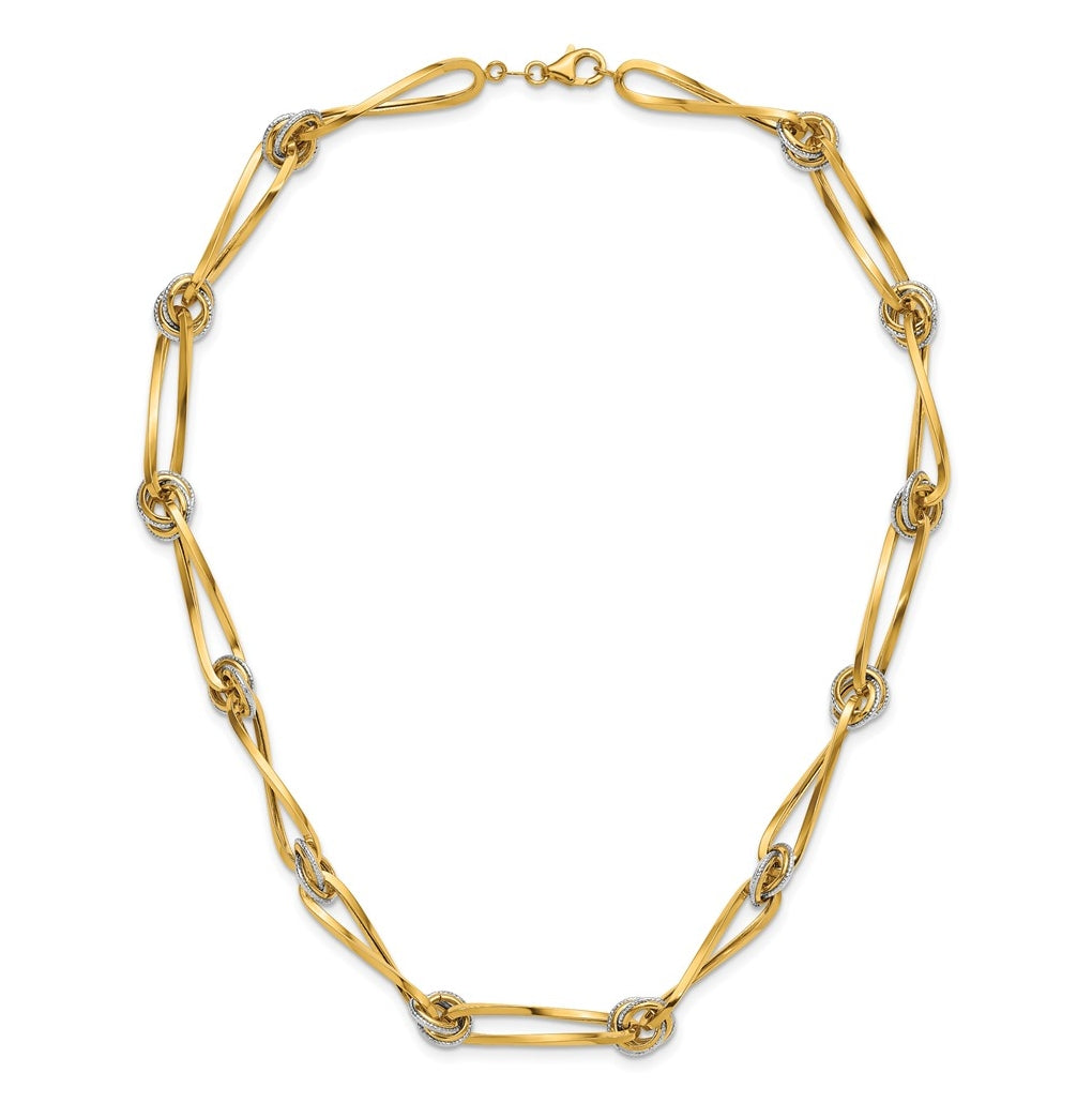 14K Two-tone Polished and Diamond-cut Fancy Link Necklace