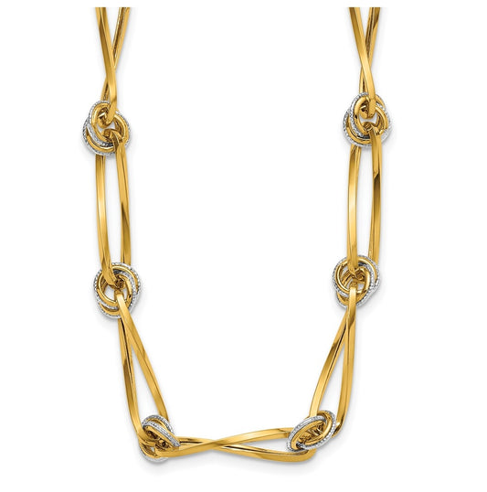 14K Two-tone Polished and Diamond-cut Fancy Link Necklace