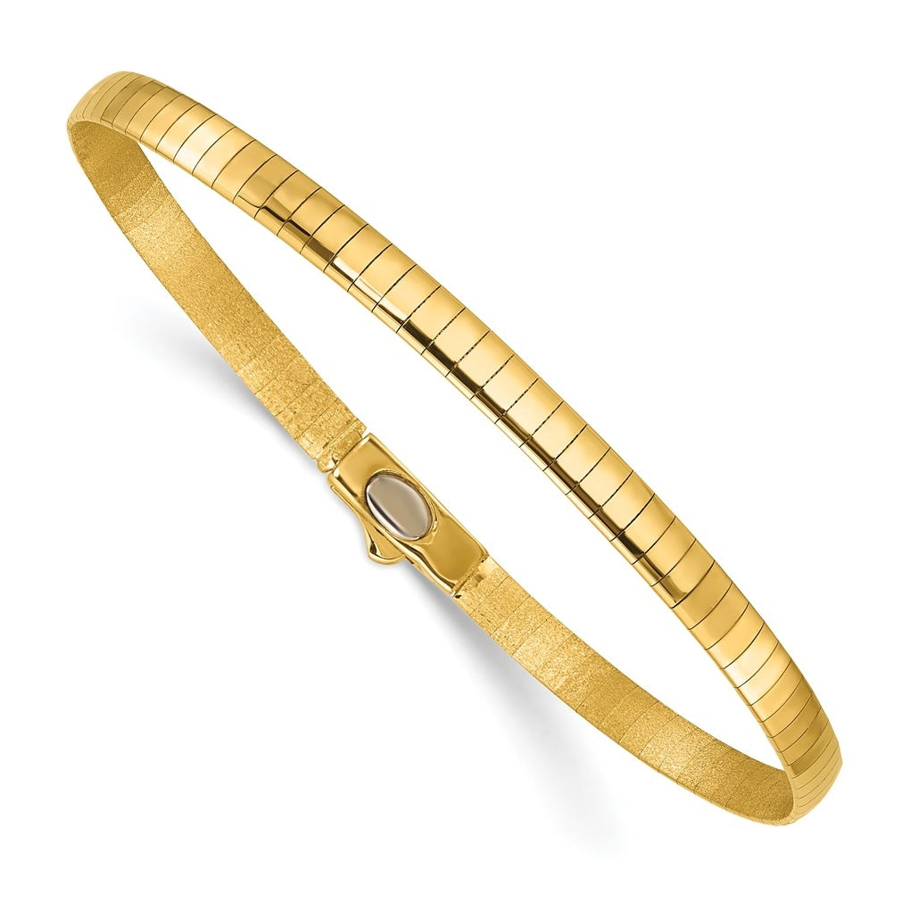 14k Yellow Gold Polished and Satin 4mm 7.5in Reversible Omega Bracelet