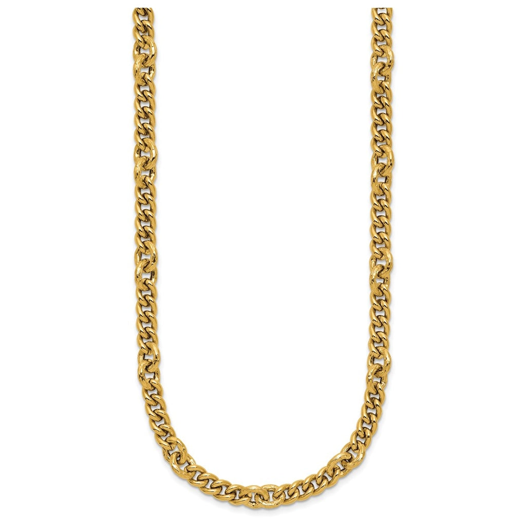 14k Yellow Gold Polished and Textured Fancy Link with .5in ext. Necklace