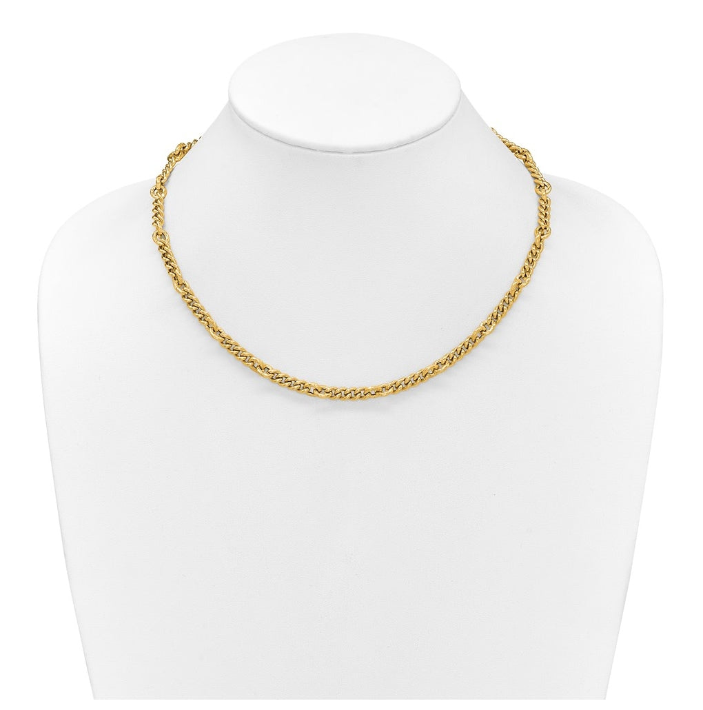 14k Yellow Gold Polished and Textured Fancy Link with .5in ext. Necklace