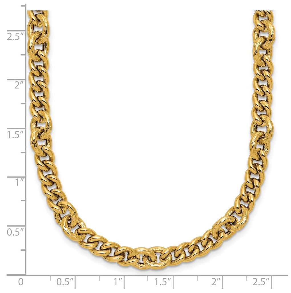 14k Yellow Gold Polished and Textured Fancy Link with .5in ext. Necklace