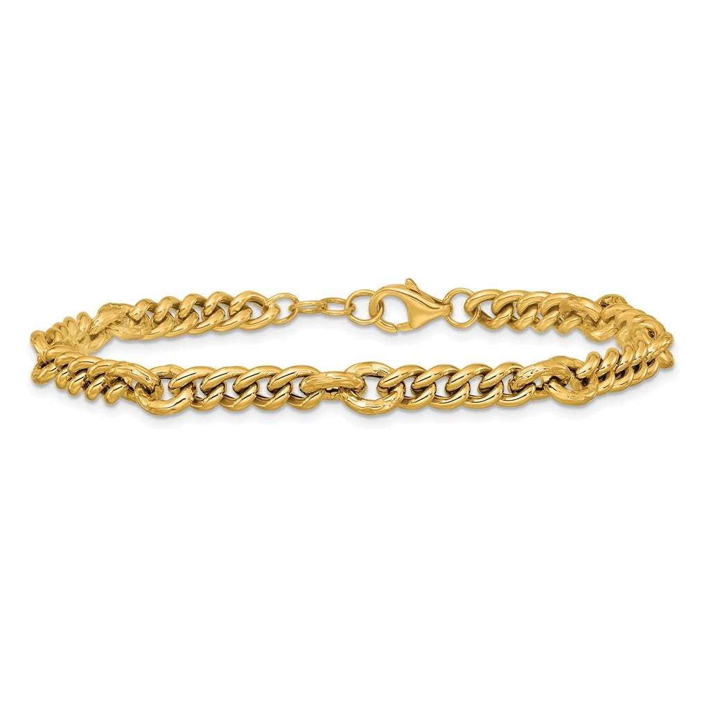14k Yellow Gold Polished and Textured Fancy Link with .5in ext. Bracelet