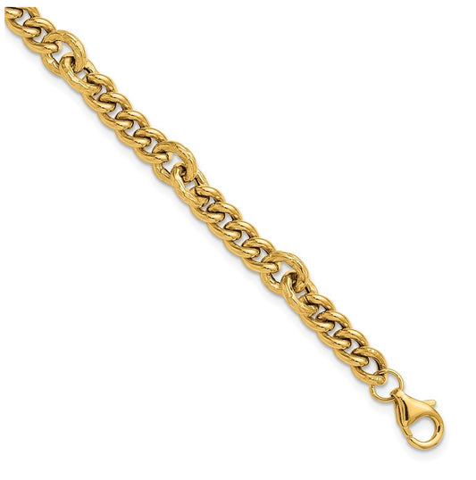 14k Yellow Gold Polished and Textured Fancy Link with .5in ext. Bracelet