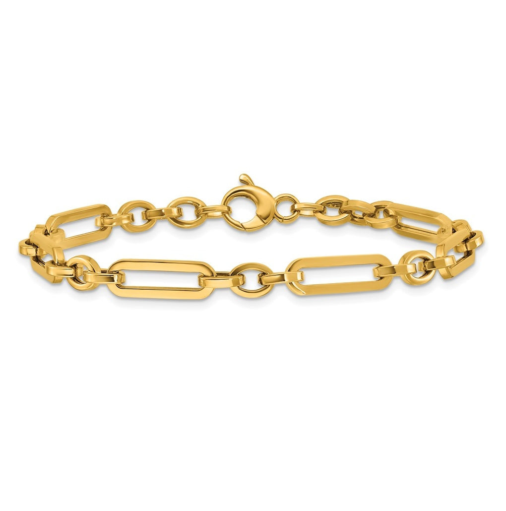 14k Yellow Gold Polished Fancy Paperclip Link Bracelet