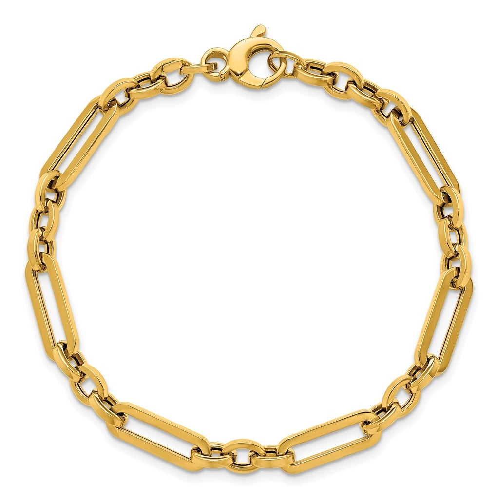 14k Yellow Gold Polished Fancy Paperclip Link Bracelet