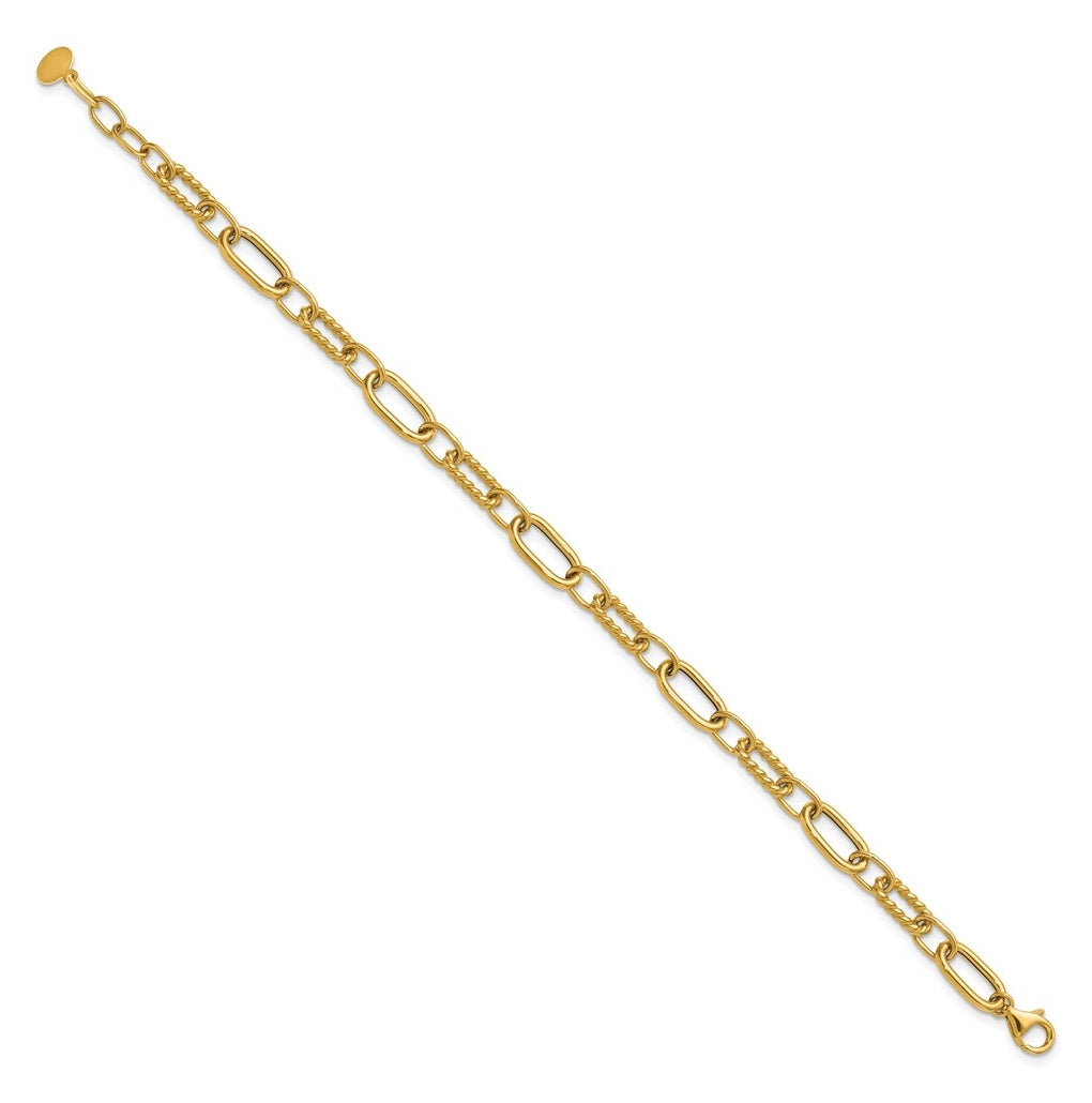 14k Yellow Gold Polished and Twisted Fancy Link w/.5in ext. Bracelet