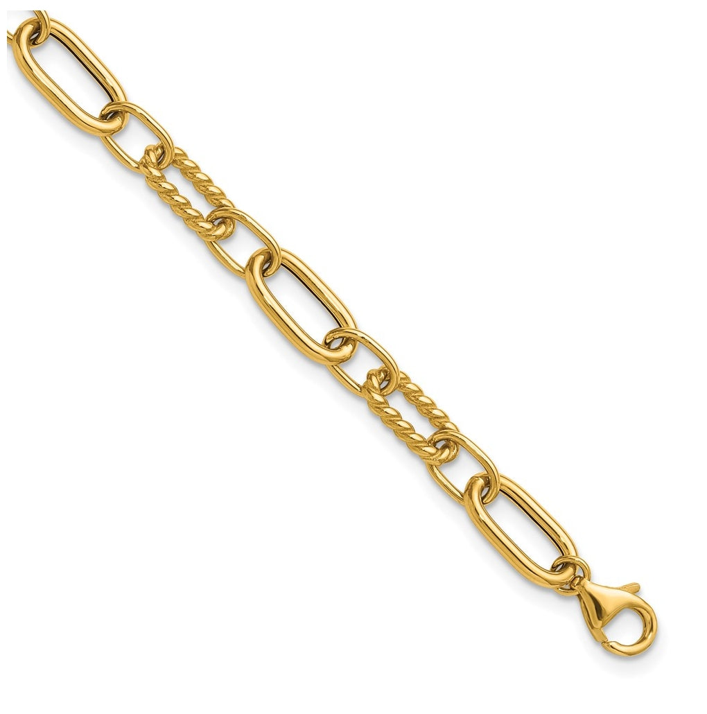 14k Yellow Gold Polished and Twisted Fancy Link w/.5in ext. Bracelet